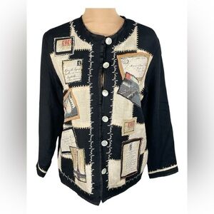 Vtg Allure Art to Wear Patchwork Abstract Embroidered Shell Button Boho Jacket M